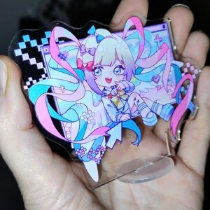 Kawaii Anime Girl Small Flat Acrylic Sculpture on Stand